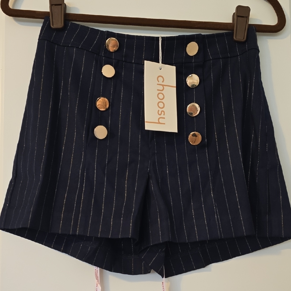 Choosy Elegant Navy Striped High Waist Shorts. Size 0 NWT - Picture 2 of 15